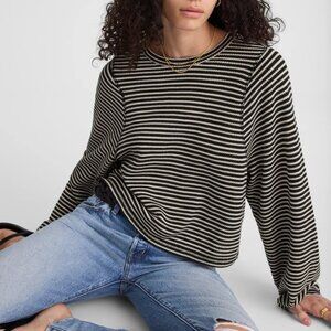 NWT Madewell Sz S Striped Curved Long-Sleeve Tee Jet Black White Knit NW938
